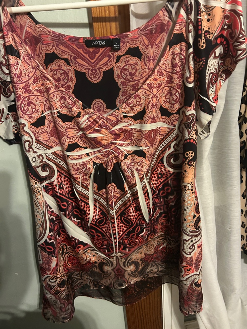 Apt. 9 Paisley Lace-Up Scoop Neck Top - Red, Black, Cream